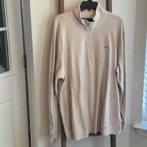 Vineyard Vines Men’s XL Tan L/S 1/4 Zip Banded Sleeves & Hem